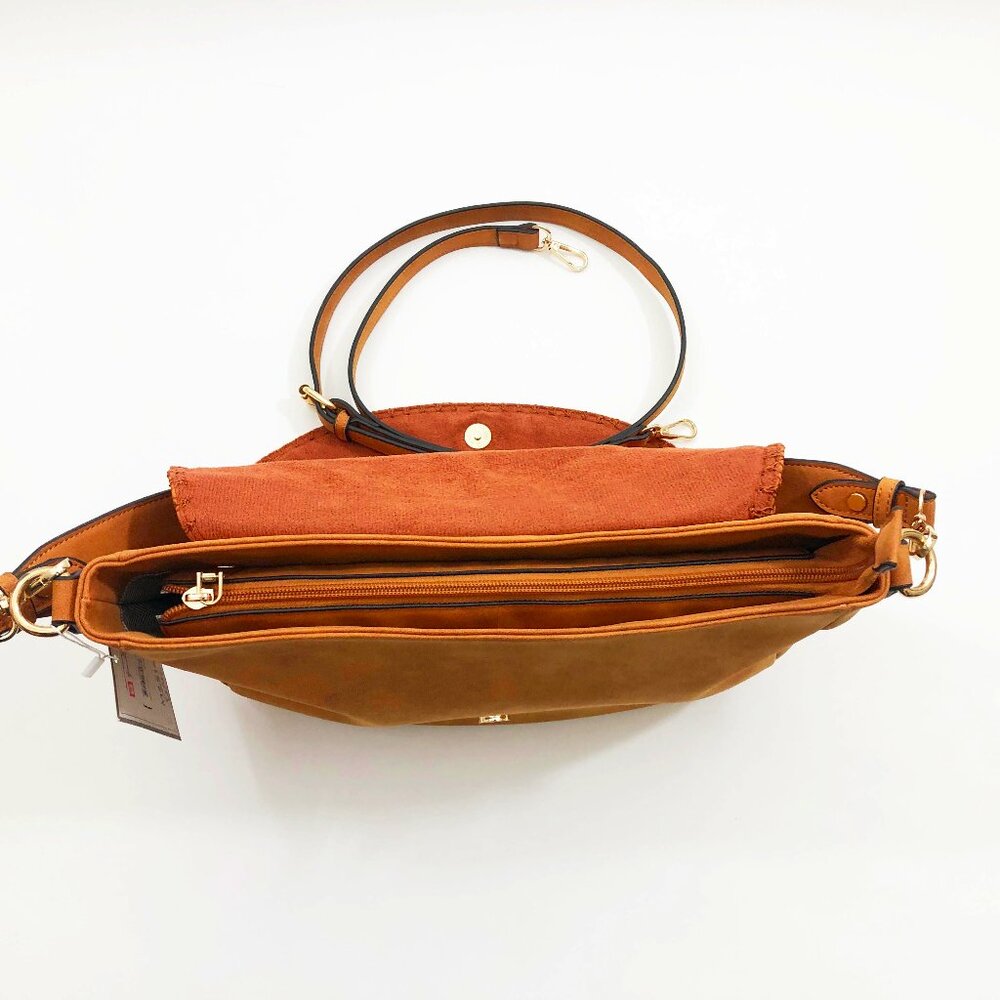 Jen & Co Jess Vegan Stitched Shoulder Bag Faux Suede Ginger 15x11x3.5 inches - Picture 5 of 8